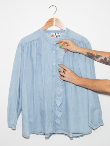denim shirt with ruffle